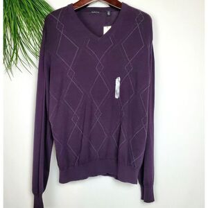 Van Heusen L  Purple Argle V-Neck Sweater